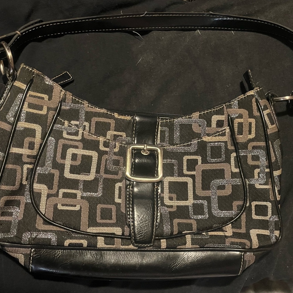 Vintage Nine West Black and Gray Geometric Shoulder Bag